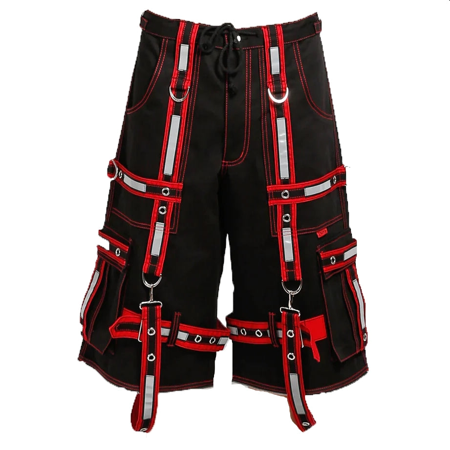 Men Extreme Bondage Gothic Electro Reflector Black/Red Trip Pant/Shorts Usa
