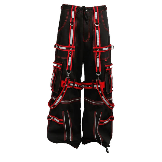 Men Extreme Bondage Gothic Electro Reflector Black/Red Trip Pant/Shorts Usa