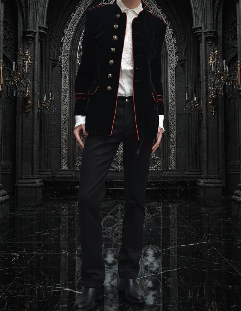 New Men's Military Style Coat Jacket Black Red Gothic Steampunk Usa Sizes Vtg