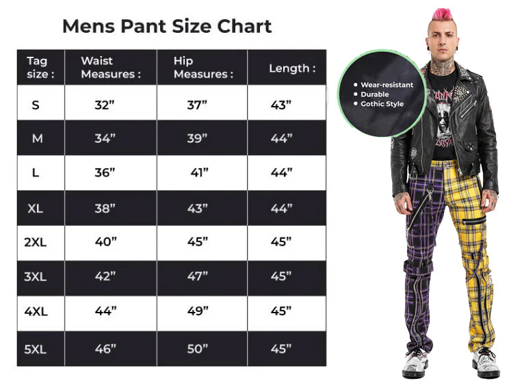 GOTHIC SPLIT LEG BONDAGE PANT PURPLE/YELLOW PLAID