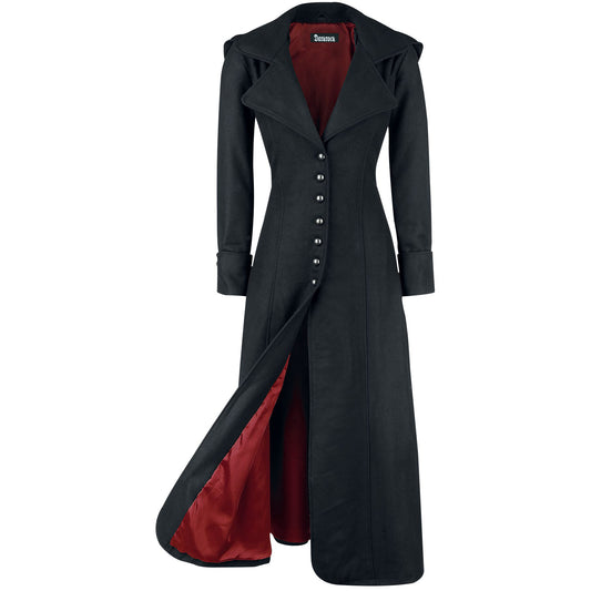 Gothic Ladies Black Long Wool Coat With Wide Collar
