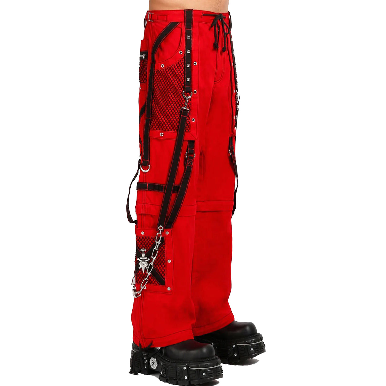 Gothic Bondage Steampunk Rocker Cyber Symbol Pants Red/Black