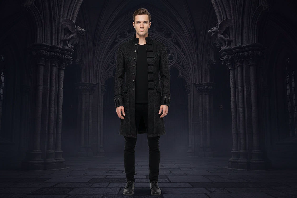 Mens Vintage Black Steampunk Jacket Victorian Tailcoat Gothic Vampire Cosplay Halloween