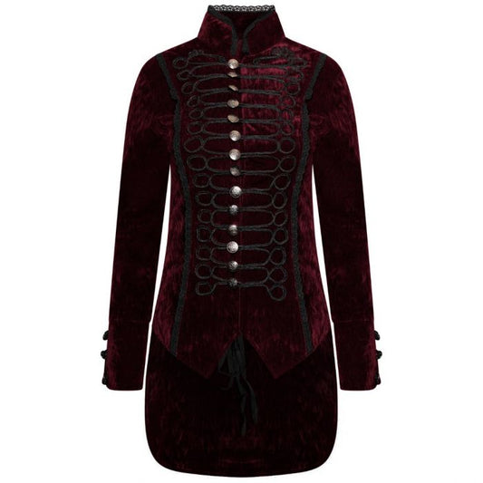 Women's Handmade Maroon Velvet Gothic Steampunk Gothic Long Coat