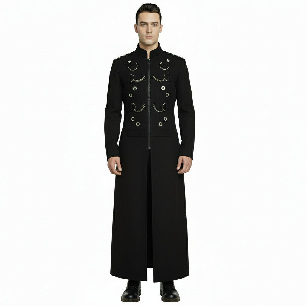 Gothic Men's Handmade Chain Eyelet Trench Coat