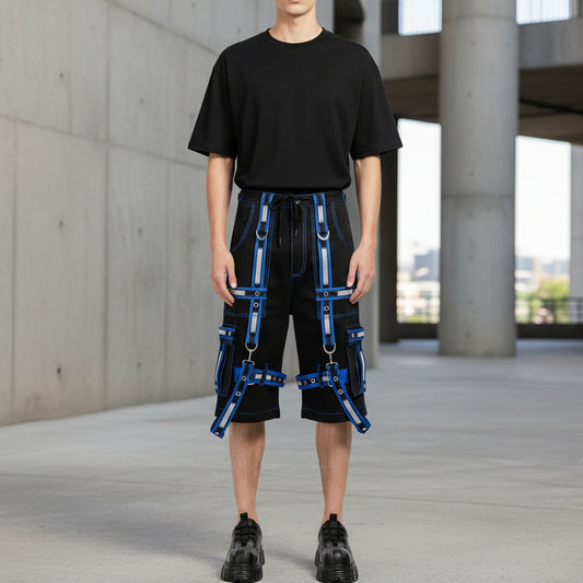 Mens Extreme Bondage Gothic Electro Reflector Black/Blue Shorts