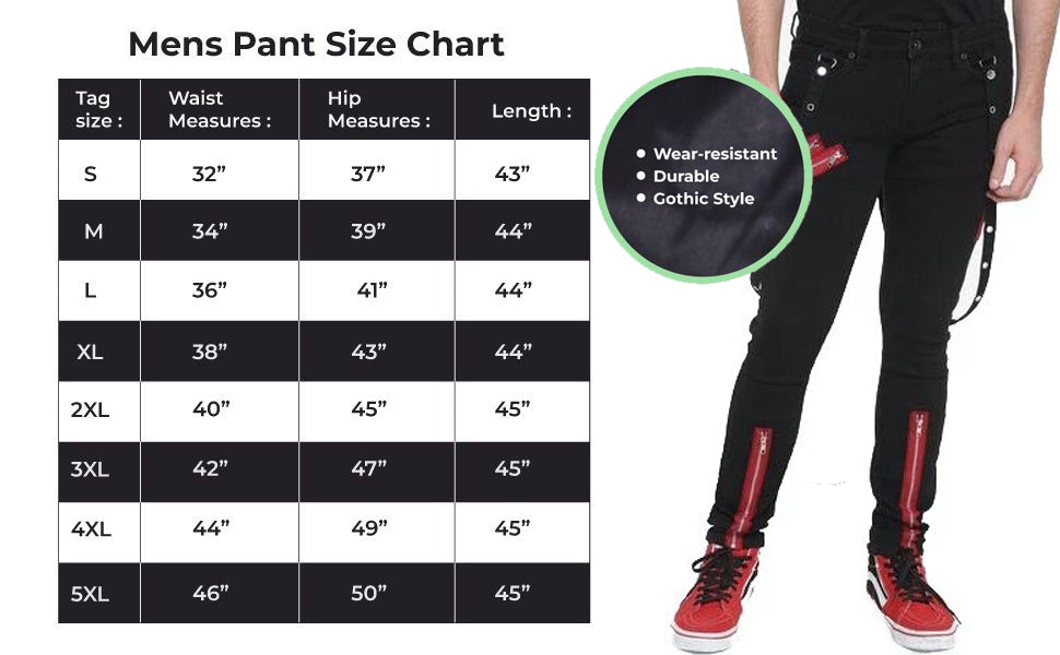 Men's Denim Red Zipper Stinger Jeans with Grommet Suspenders