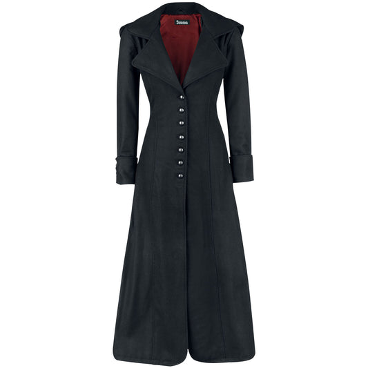 Gothic Ladies Black Long Wool Coat With Wide Collar