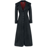 Gothic Ladies Black Long Wool Coat With Wide Collar