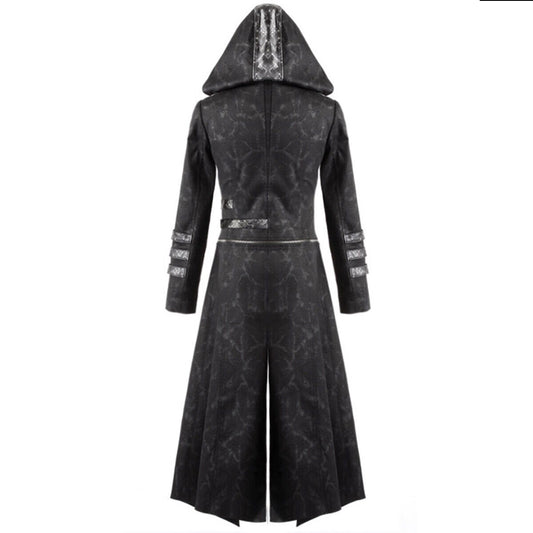 Scorpion Men's Hooded Trench Wax Coat Long Jacket Black Gothic Steampunk Long To Short Hooded Military Coat