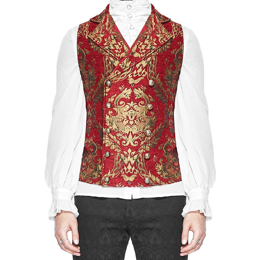 Prime Quality Men's Handmade Red/Gold Victorian Cavalier Waistcoat Vest