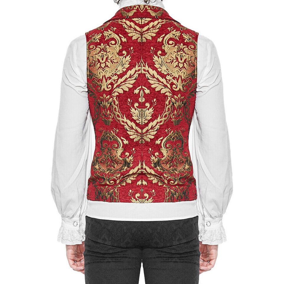 Prime Quality Men's Handmade Red/Gold Victorian Cavalier Waistcoat Vest