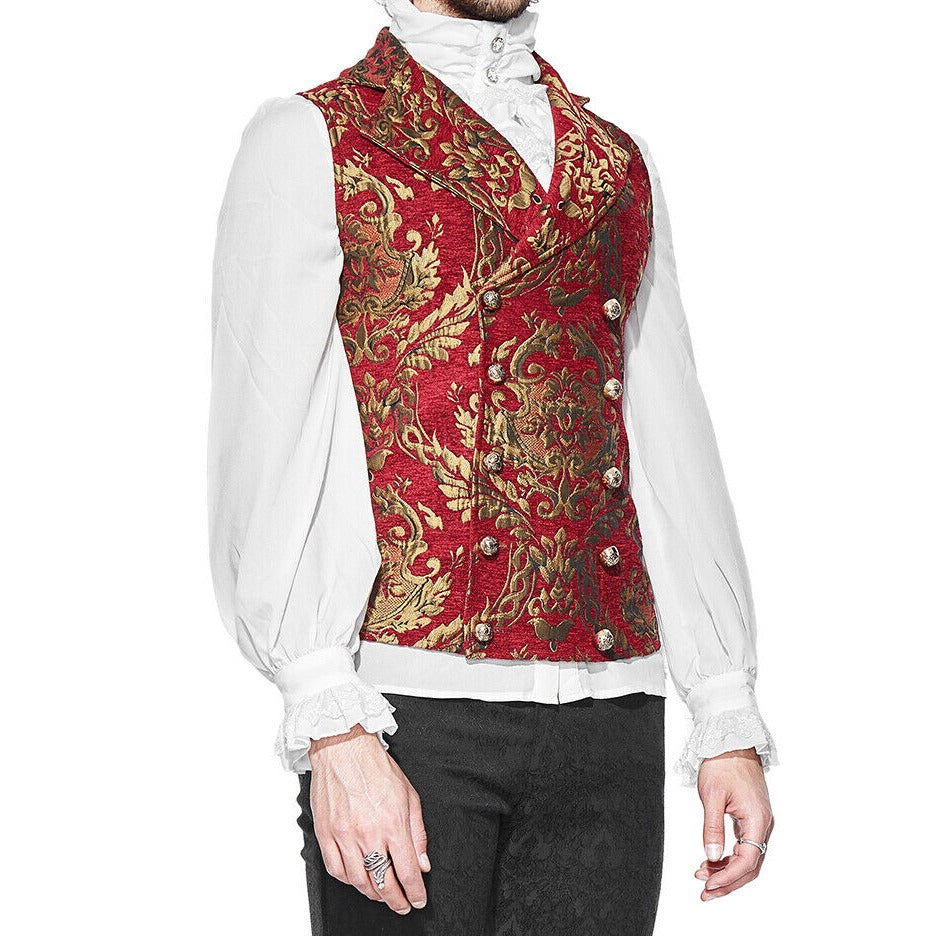 Prime Quality Men's Handmade Red/Gold Victorian Cavalier Waistcoat Vest