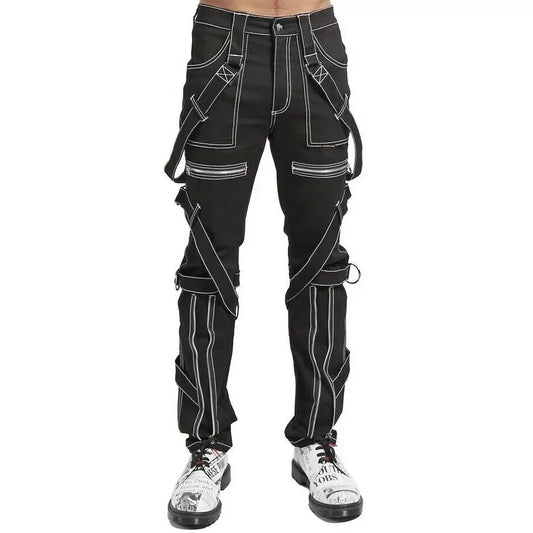Prime Quality Gothic Straps Zipper Stitch Trousers Punk Rock Studs Metal Chain Trouser Pants/USA Sizes
