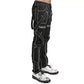 Prime Quality Gothic Straps Zipper Stitch Trousers Punk Rock Studs Metal Chain Trouser Pants/USA Sizes