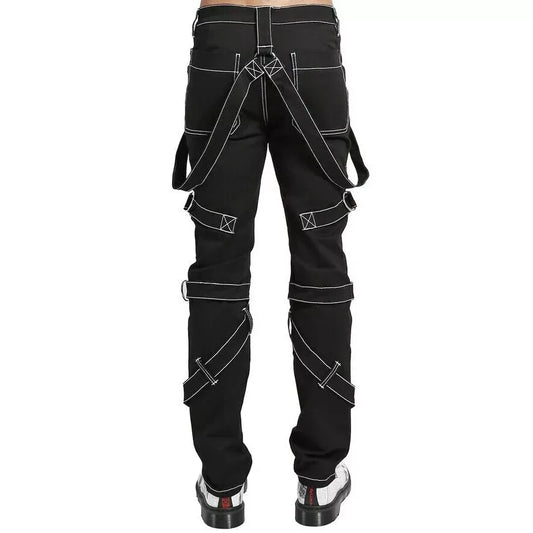 Prime Quality Gothic Straps Zipper Stitch Trousers Punk Rock Studs Metal Chain Trouser Pants/USA Sizes