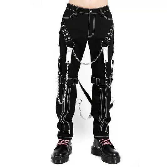 Men's Gothic Bondage Black Pant Rock Hard Trouser Heavy Weight Emo/Pants