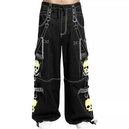 Gothic Bondage Black Lime Big Skull Men Pant Alternative Punk Rock Jeans Emo Trouser Pant Shorts USA