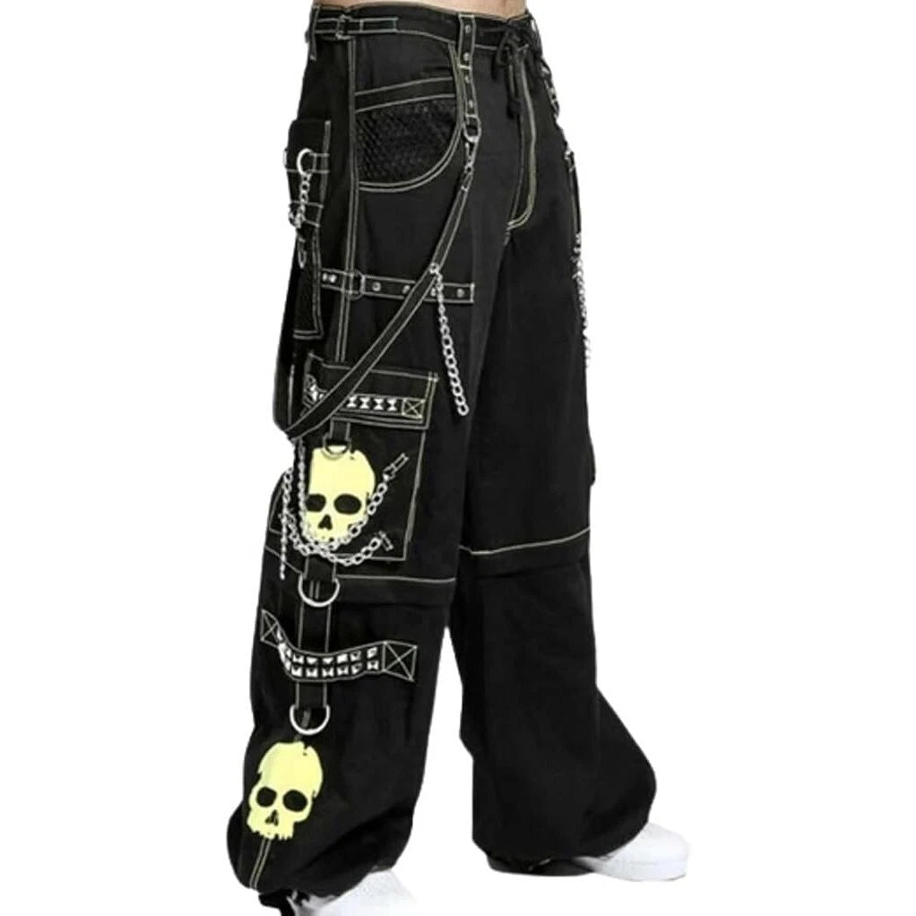 Gothic Bondage Black Lime Big Skull Men Pant Alternative Punk Rock Jeans Emo Trouser Pant Shorts/USA