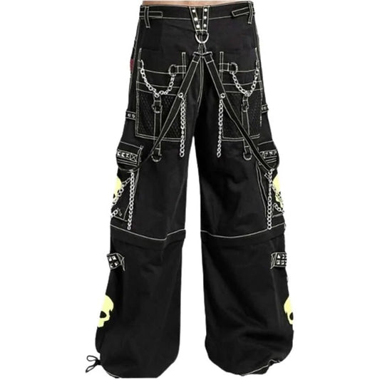Gothic Bondage Black Lime Big Skull Men Pant Alternative Punk Rock Jeans Emo Trouser Pant Shorts/USA