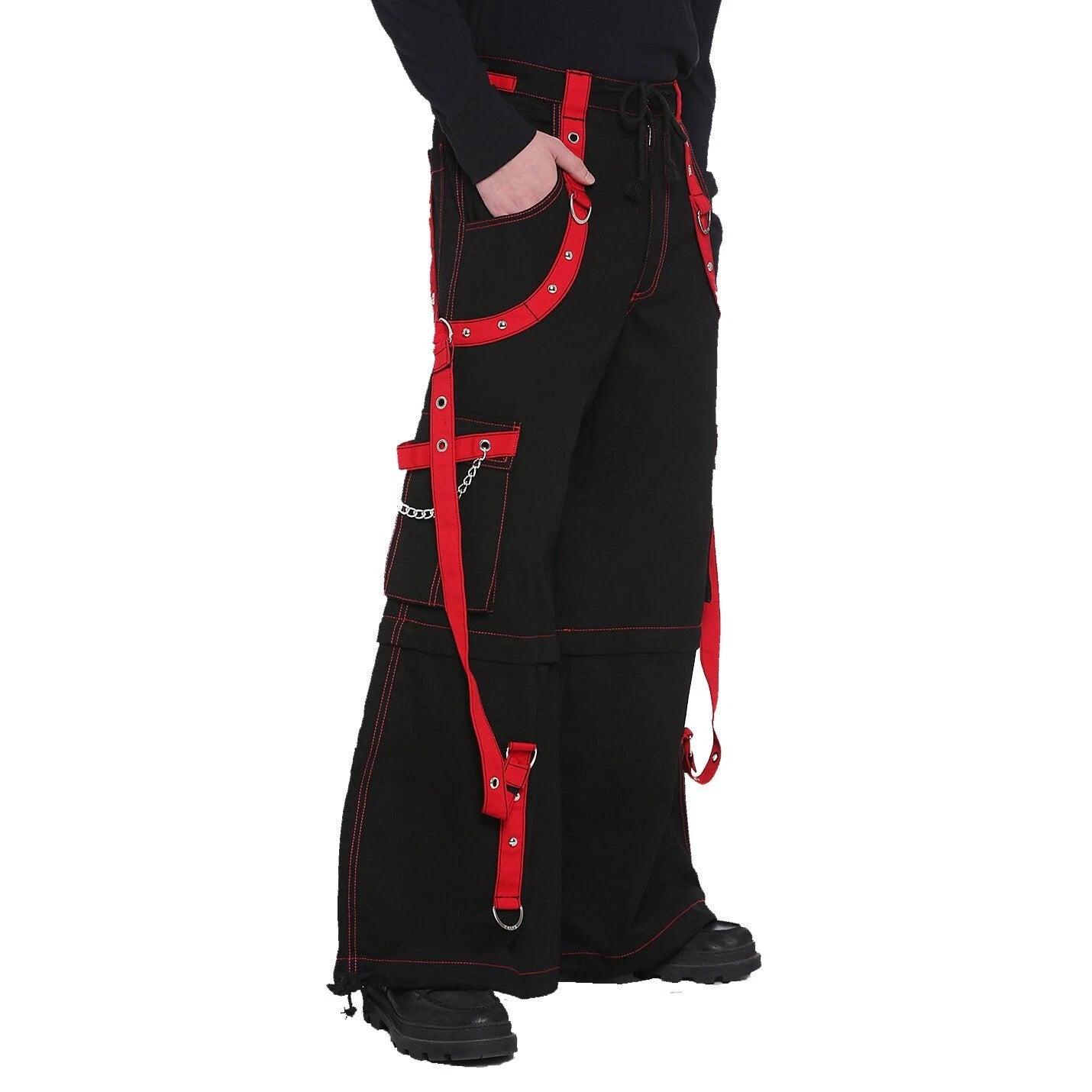 Prime Quality Handmade Gothic Bondage Men Pant Alternative Punk Rock Red/Black Emo Trouser Pant Shorts/USA