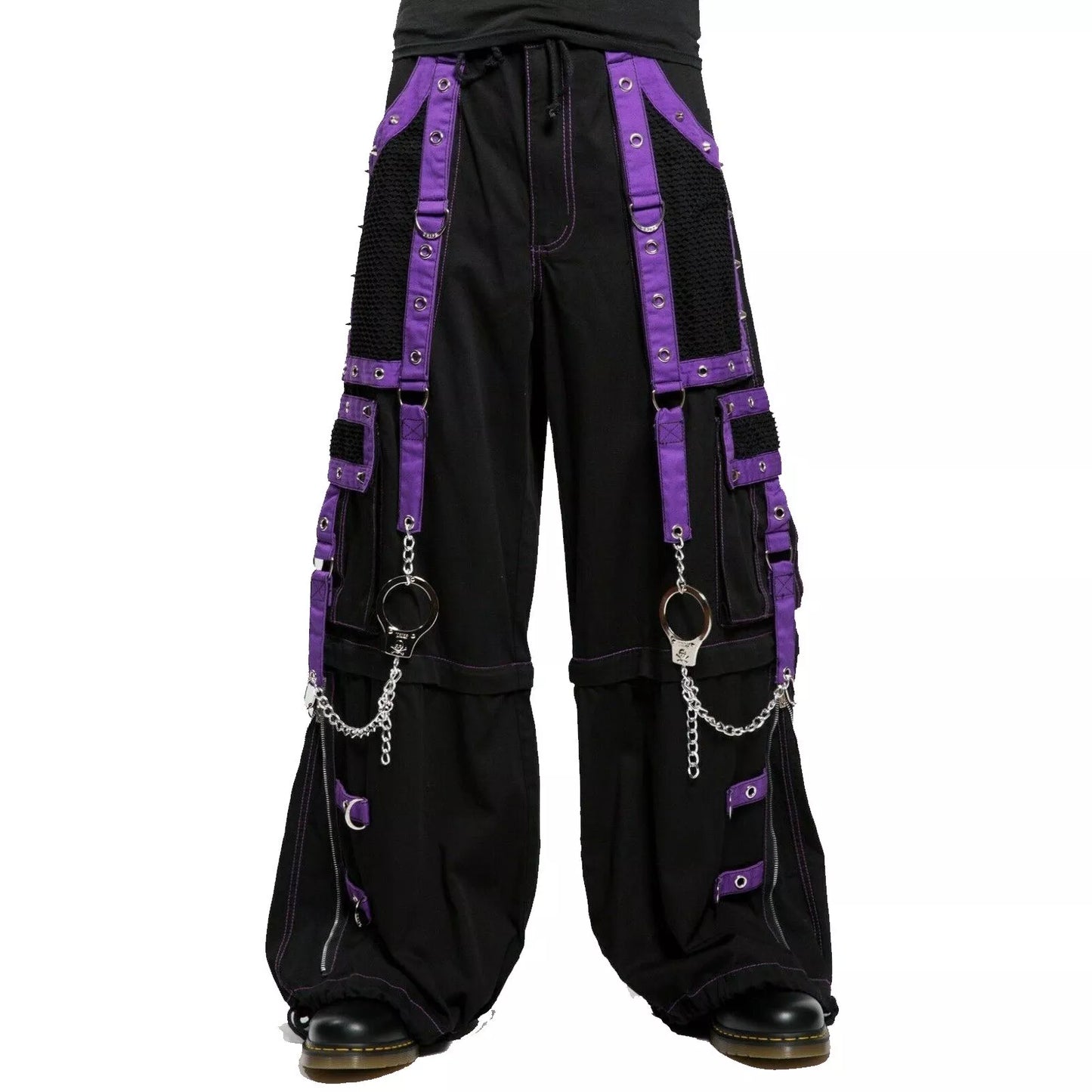 Men Gothic Pant Black/Purple Punk Baggy Pant W/Chrome Rings &amp;Amp; Chain/USA