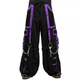 Men Gothic Pant Black/Purple Punk Baggy Pant W/Chrome Rings &amp;Amp; Chain/USA