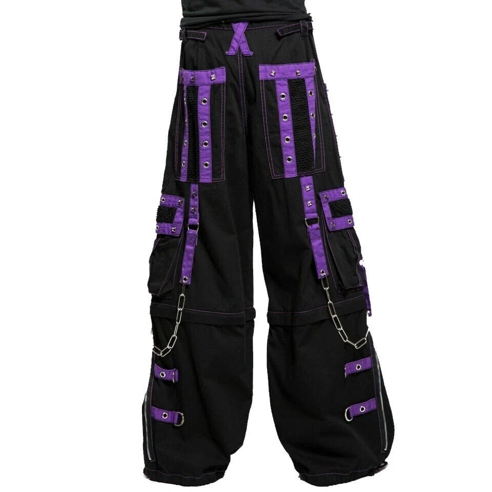 Men Gothic Pant Black/Purple Punk Baggy Pant W/Chrome Rings &amp;Amp; Chain/USA