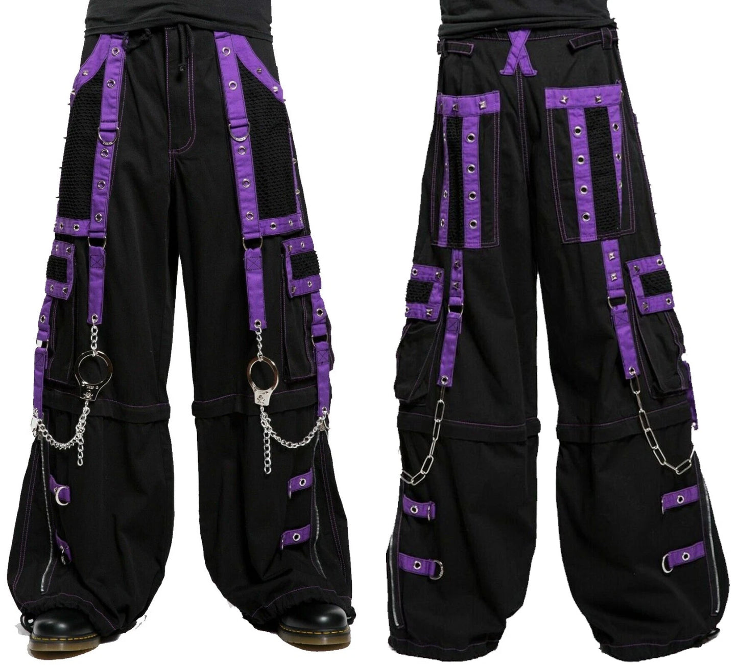 Men Gothic Pant Black/Purple Punk Baggy Pant W/Chrome Rings &amp;Amp; Chain/USA