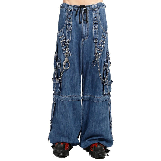 Extreme Bondage Light Blue Denim Pants Skater Gothic Punk Rocker Cyber Biker Black Dagger Trouser Pant Shorts W/Handcuffs Hardware