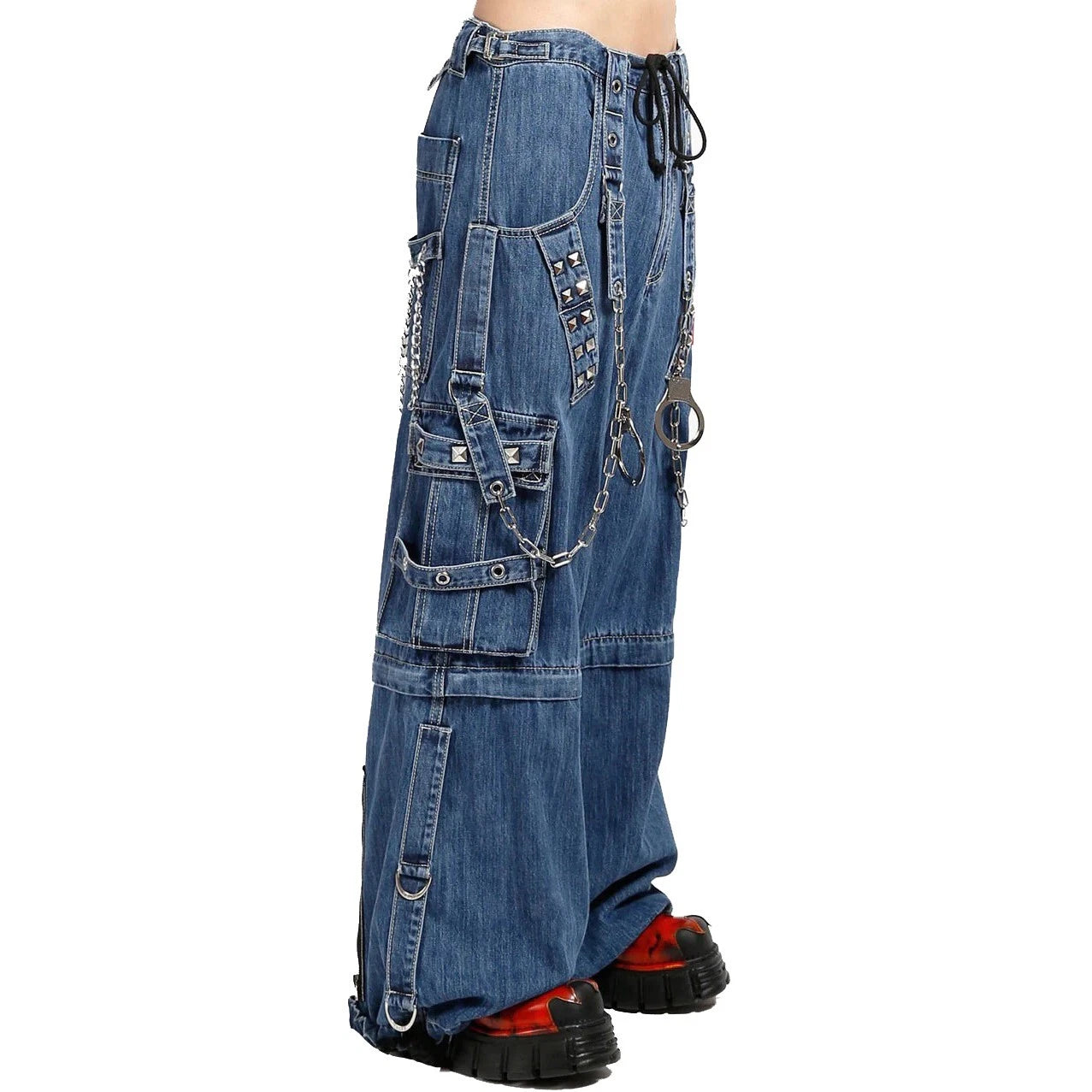 Extreme Bondage Light Blue Denim Pants Skater Gothic Punk Rocker Cyber Biker Black Dagger Trouser Pant Shorts W/Handcuffs Hardware