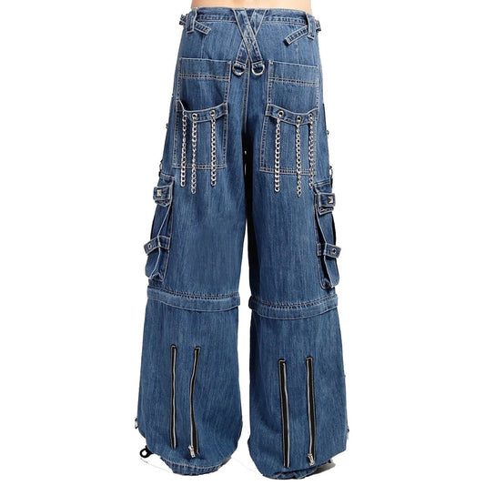 Extreme Bondage Light Blue Denim Pants Skater Gothic Punk Rocker Cyber Biker Black Dagger Trouser Pant Shorts W/Handcuffs Hardware