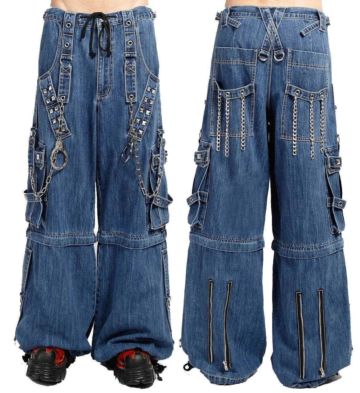 Extreme Bondage Light Blue Denim Pants Skater Gothic Punk Rocker Cyber Biker Black Dagger Trouser Pant Shorts W/Handcuffs Hardware