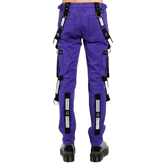 Men Gothic Bondage Reflective Men Pant Alternative Punk Rock Emo Pant Electric Pants Purple/USA