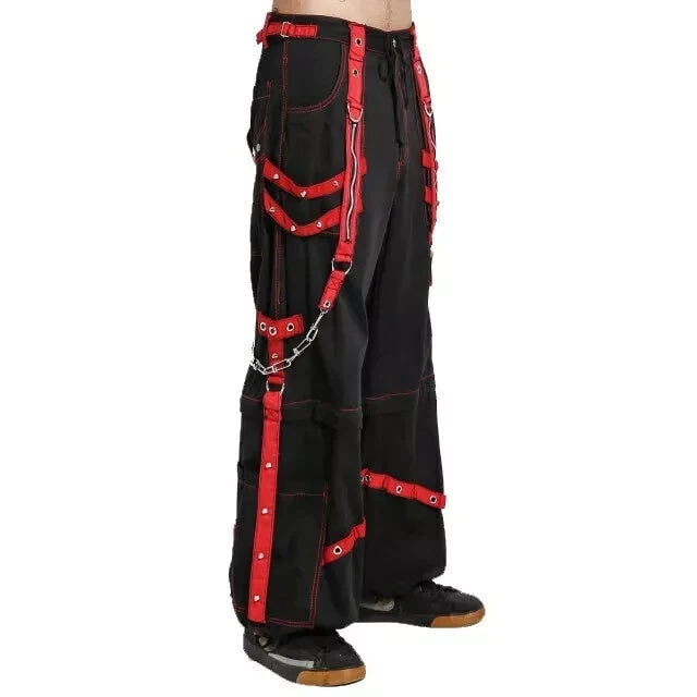 Men's Extreme Bondage Red Skater Gothic Punk Rocker Cyber Goth Steampunk Biker Pant