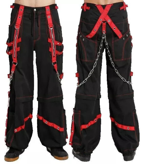 Men's Extreme Bondage Red Skater Gothic Punk Rocker Cyber Goth Steampunk Biker Pant