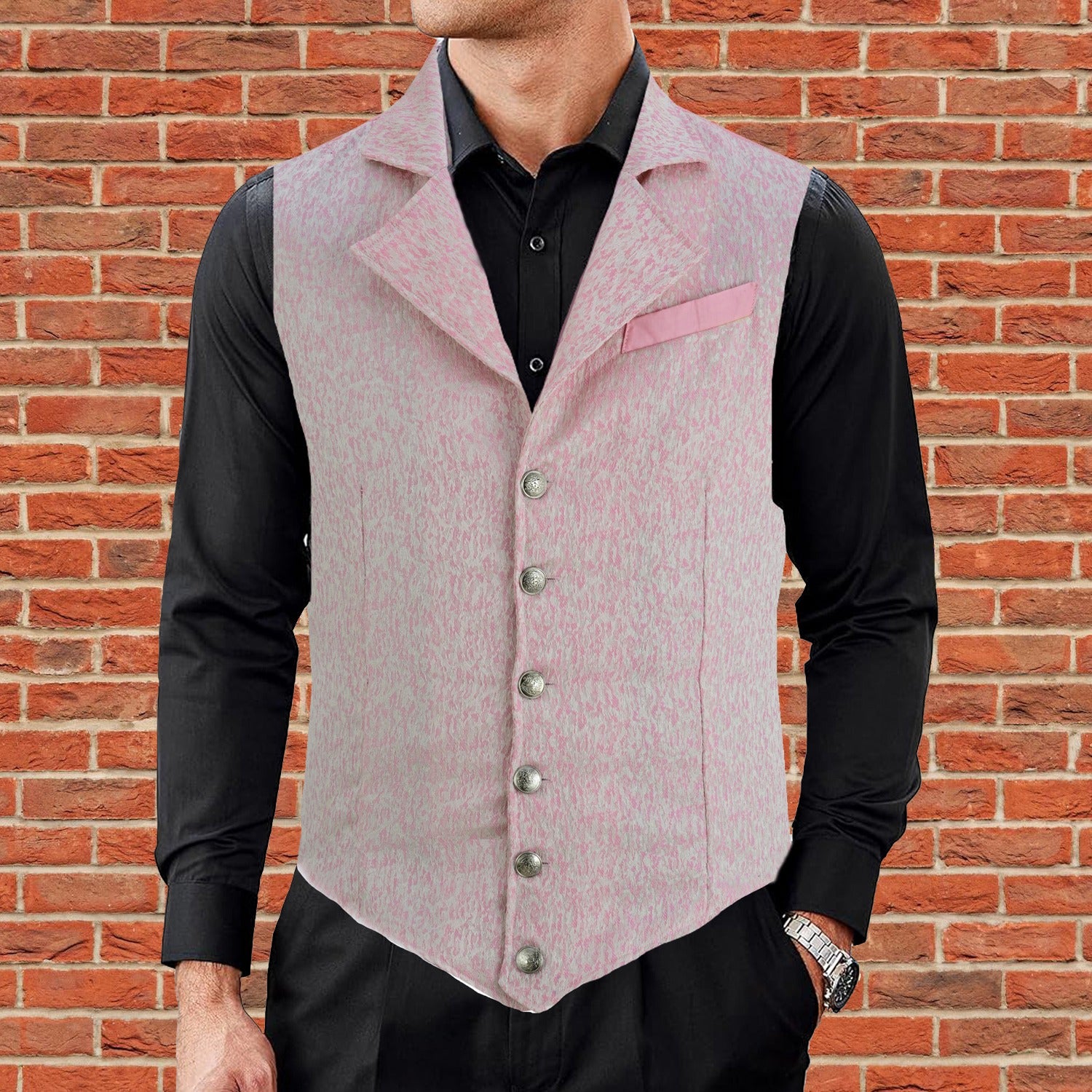 Handmade Pink Men's Victorian Suit Gentleman Vest Steampunk Gothic Waistcoat/Usa