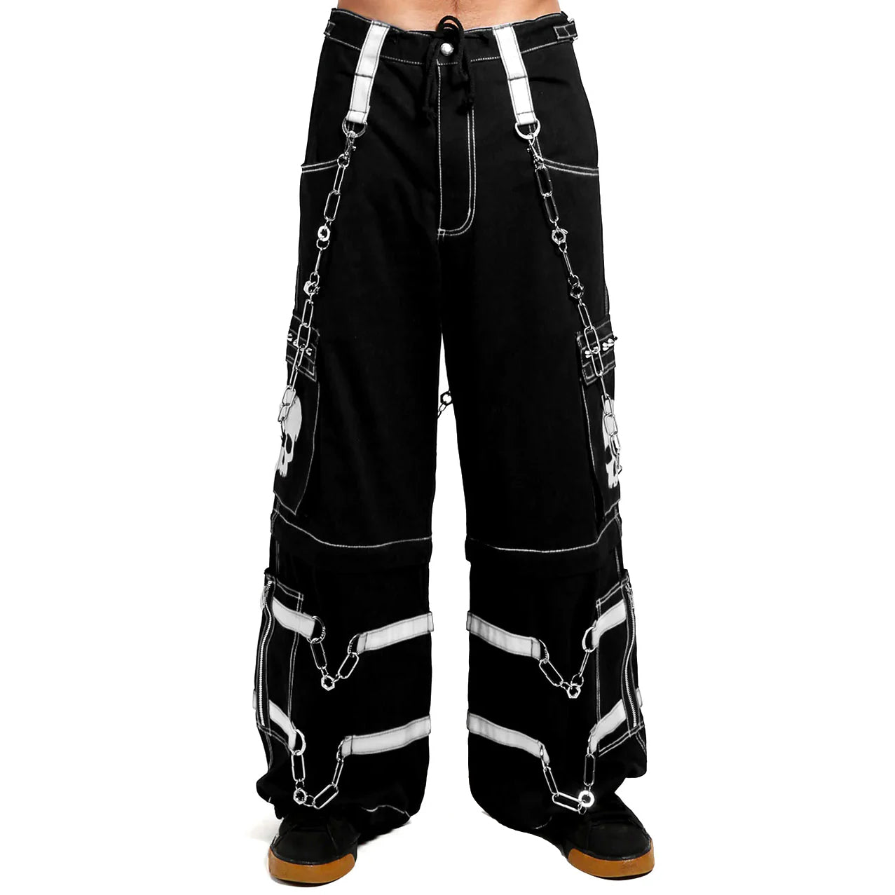 Gothic Bondage Black Skull Zip Off Pants Black &amp; Amp White Alternative Punk Rock Emo Trouser Pant Usa