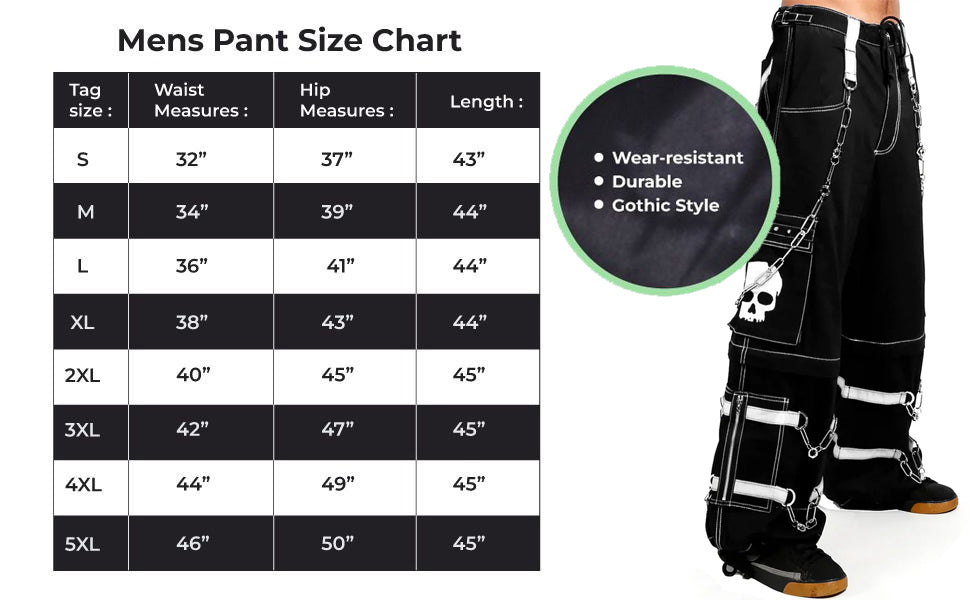 Gothic Bondage Black Skull Zip Off Pants Black & Amp White Alternative Punk Rock Emo Trouser Pant Usa