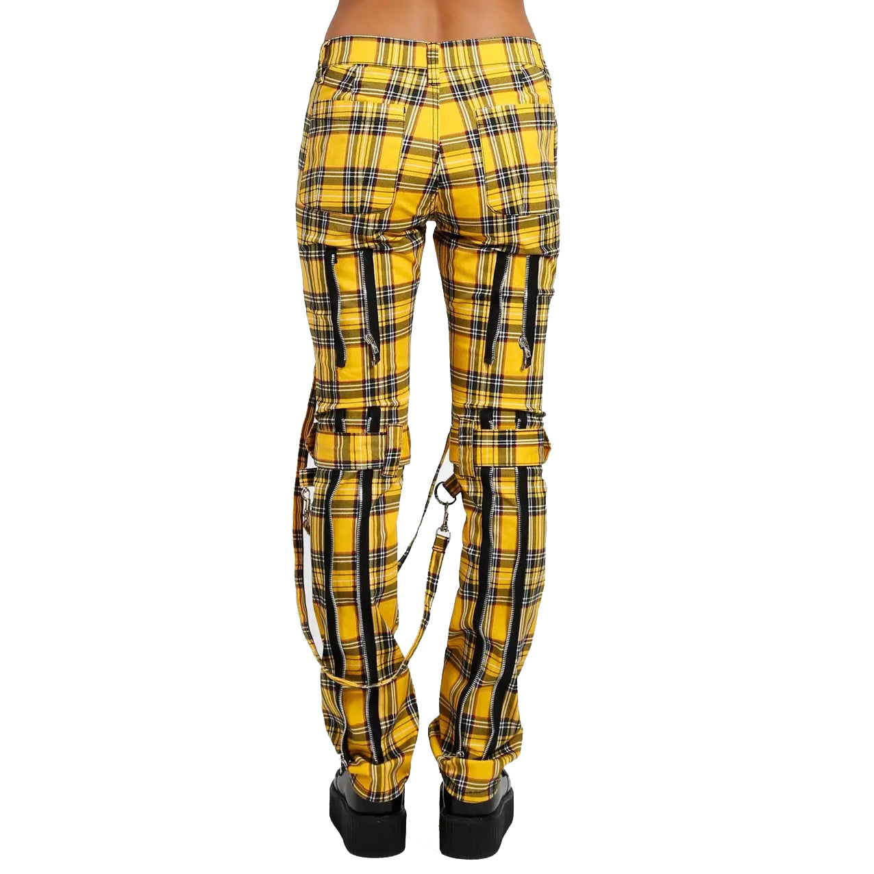 Men Bondage Straps Punk Yellow Plaid Jeans Pant Alternative Rebel Rock Emo Pant/USA