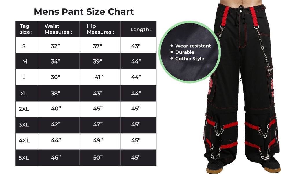 Gothic Bondage Black Skull Zip Off Pants Black Amp Red Alternative Punk Rock Emo Trouser Pant/Usa