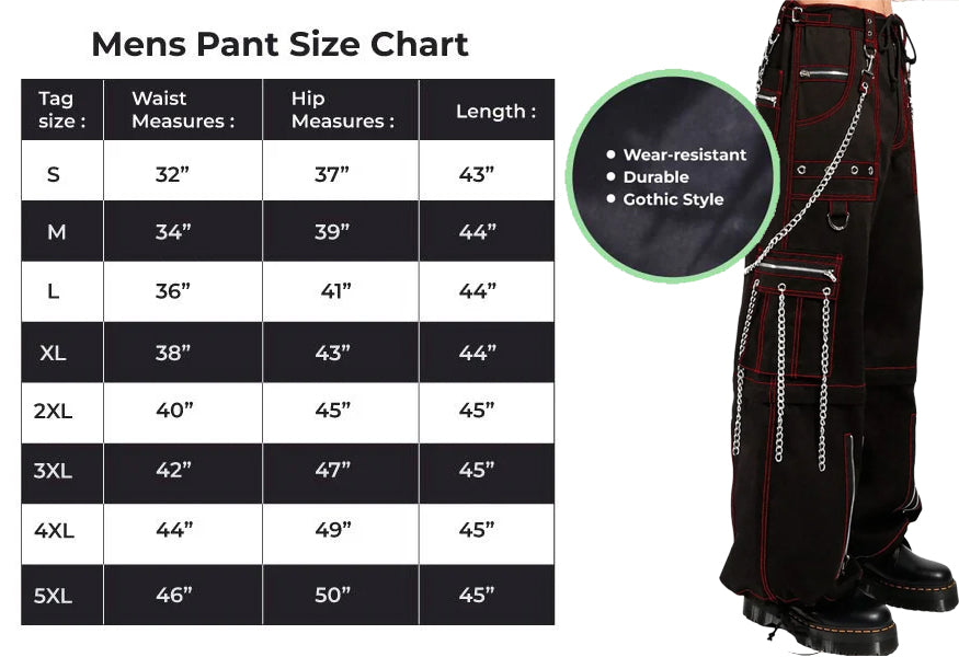 Men's Electro Bondage Gothic Red Stitch Rave Gothic Cyber Chain Goth Jeans Punk Rock Pants USA