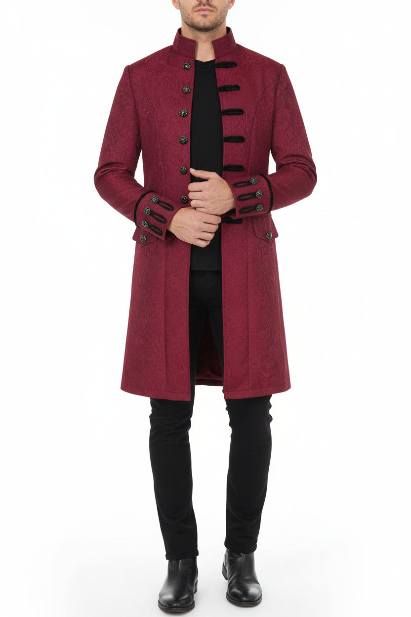 Mens Vintage Red Steampunk Jacket Victorian Tailcoat Gothic Vampire Cosplay Halloween
