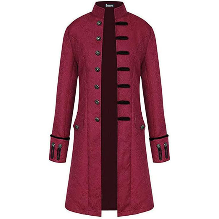 Mens Vintage Red Steampunk Jacket Victorian Tailcoat Gothic Vampire Cosplay Halloween
