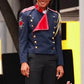 Blue Military Jacket Red Collar Parade Coat Gothic Stage Jacket Mens Performance Jacket