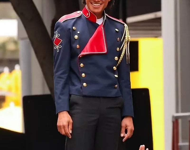 Blue Military Jacket Red Collar Parade Coat Gothic Stage Jacket Mens Performance Jacket