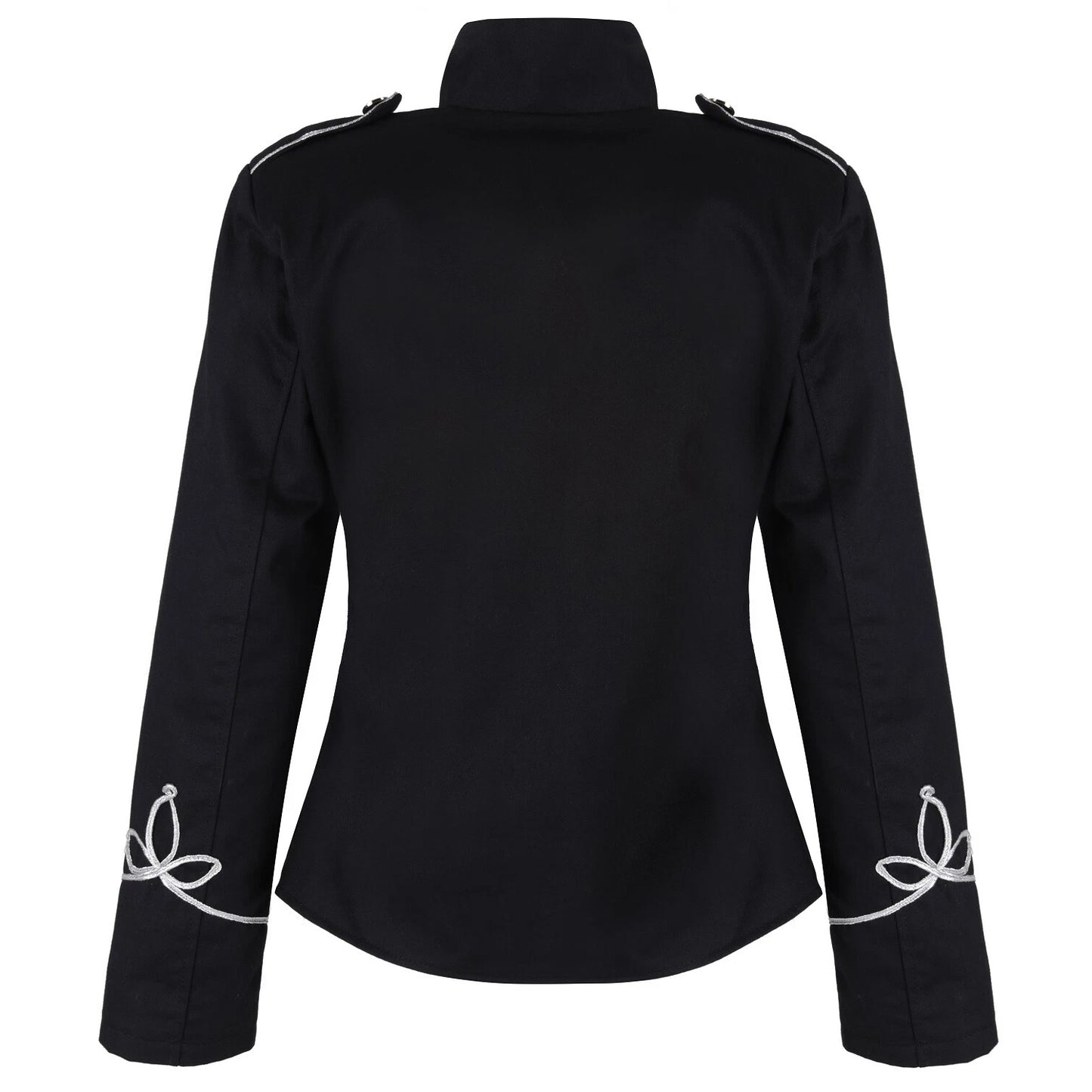 Women's Emo Punk Goth Napoleon Military Drummer Parade Jacket Black Silver