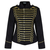 Women's Emo Punk Goth Napoleon Military Drummer Parade Jacket Black Gold