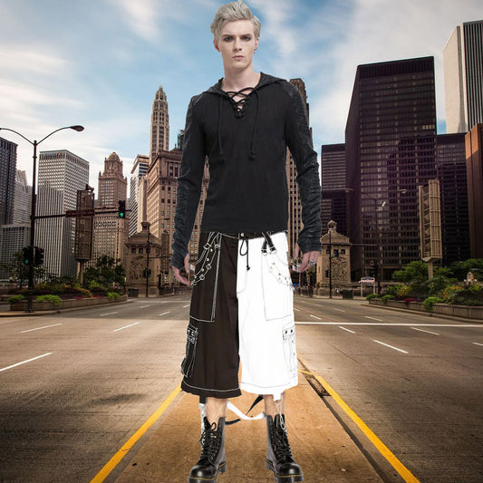 Gothic Bondage Men's Alternative Punk Rock White Emo Shorts