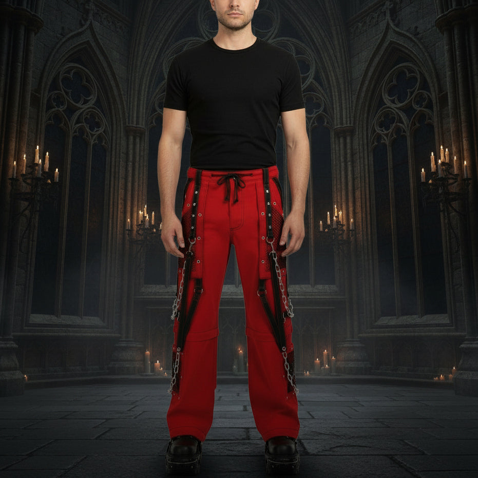 Gothic Bondage Steampunk Rocker Cyber Symbol Pants Red/Black